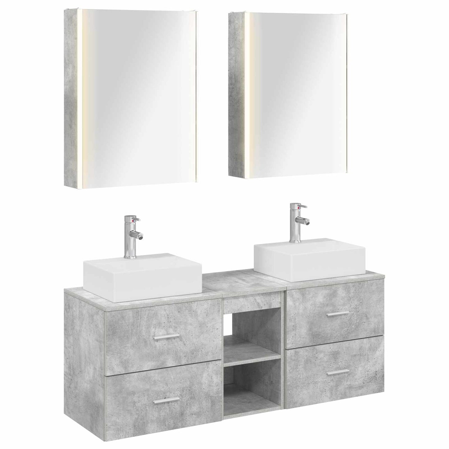 Badeværelsesmøbel sæt 5 stk. Betongrå Konstrueret træ og glas