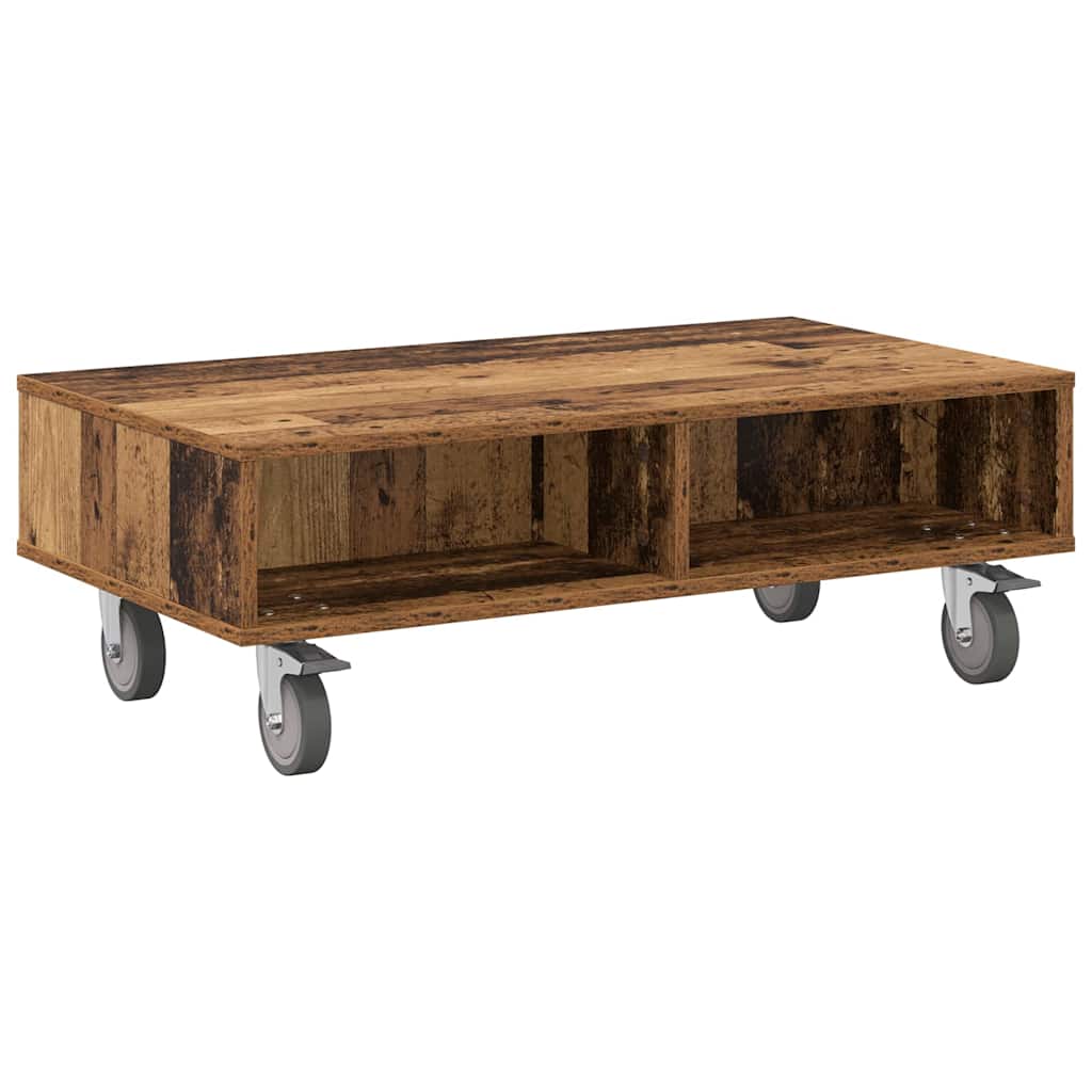 Sidebord med hjul Gammelt træ 90 x 50 x 30 cm Konstrueret træ
