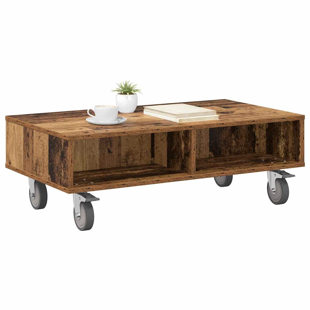 Sidebord med hjul Gammelt træ 90 x 50 x 30 cm Konstrueret træ