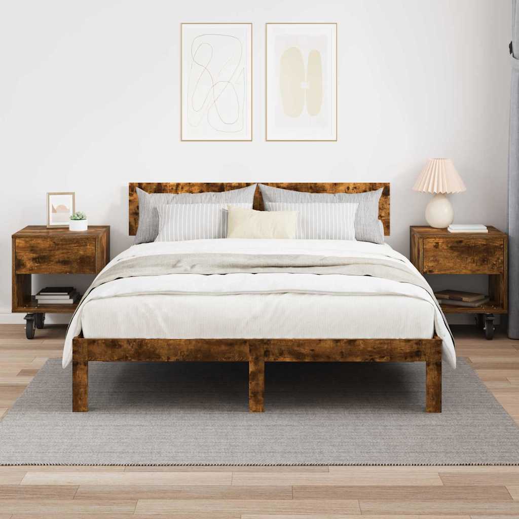 Sengebord 2 pcs Røget eg 40,5 x 40 x 48 cm Konstrueret træ
