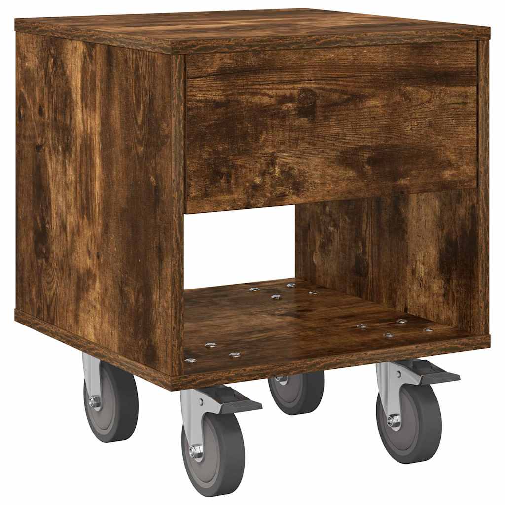 Sengebord 2 pcs Røget eg 40,5 x 40 x 48 cm Konstrueret træ