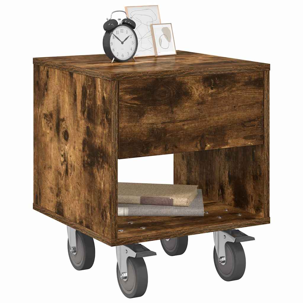 Sengebord 2 pcs Røget eg 40,5 x 40 x 48 cm Konstrueret træ