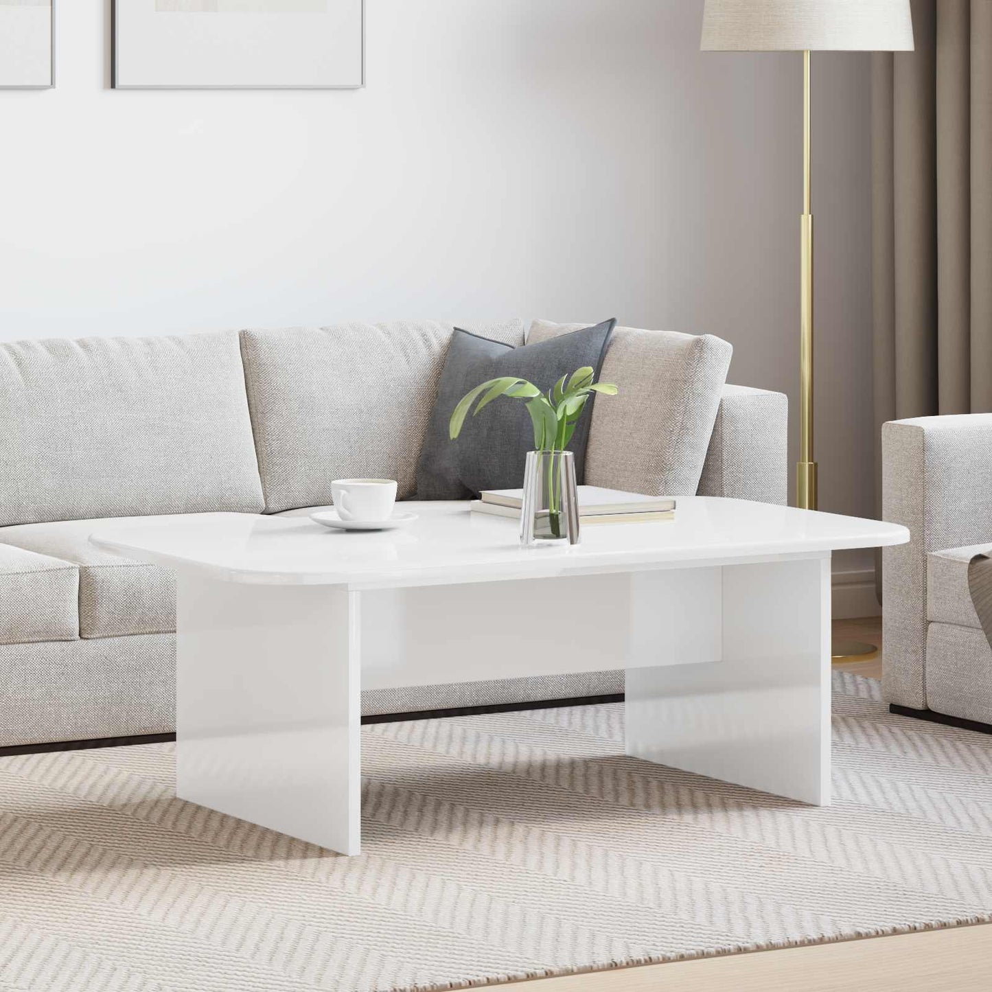 Sofabord Høj gloss hvid 93 x 53 x 33 cm Konstrueret træ
