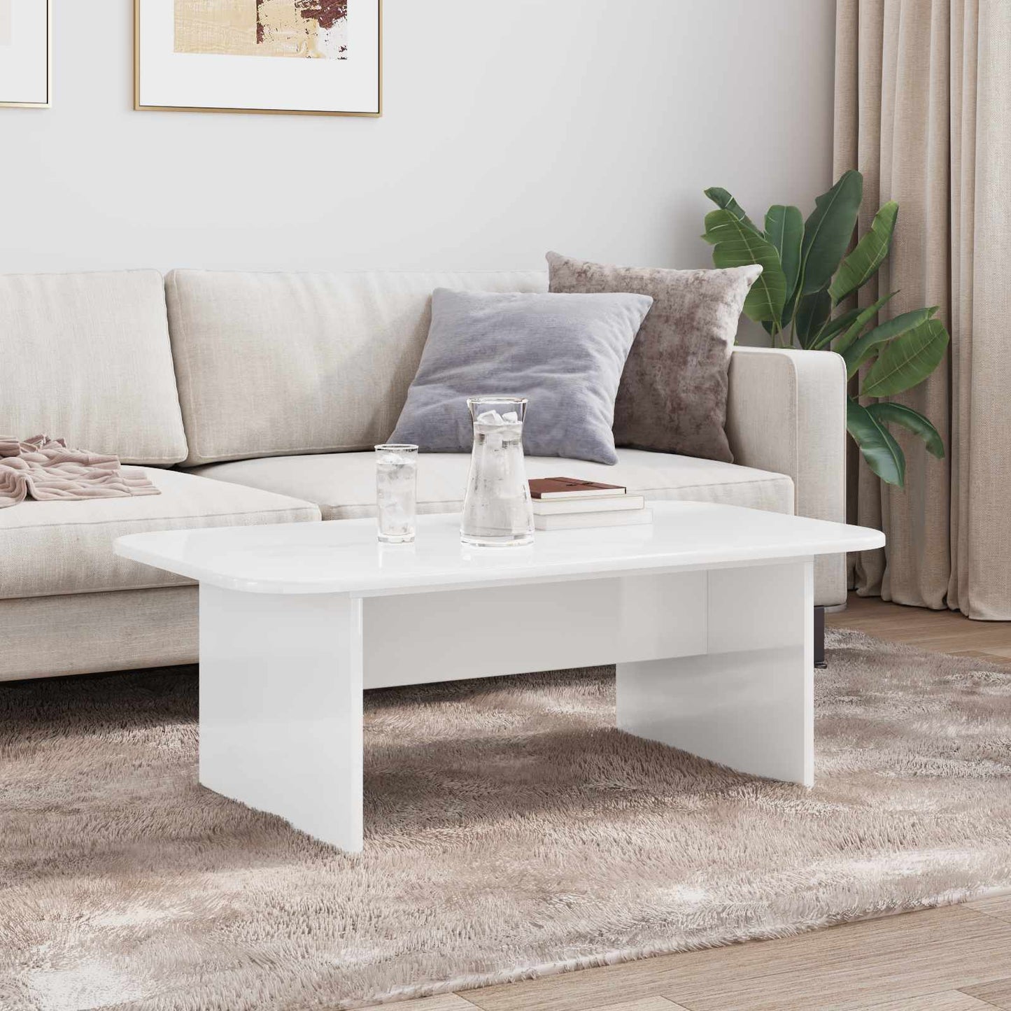 Sofabord Høj gloss hvid 93 x 53 x 33 cm Konstrueret træ