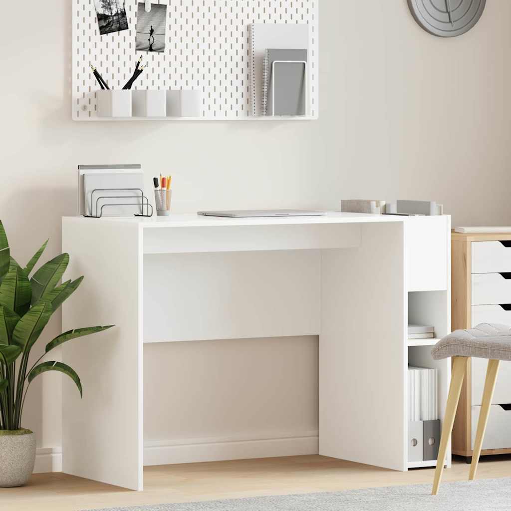 Skrivebord i hvidt konstrueret træ - 109 × 50 × 78 cm med opbevaring