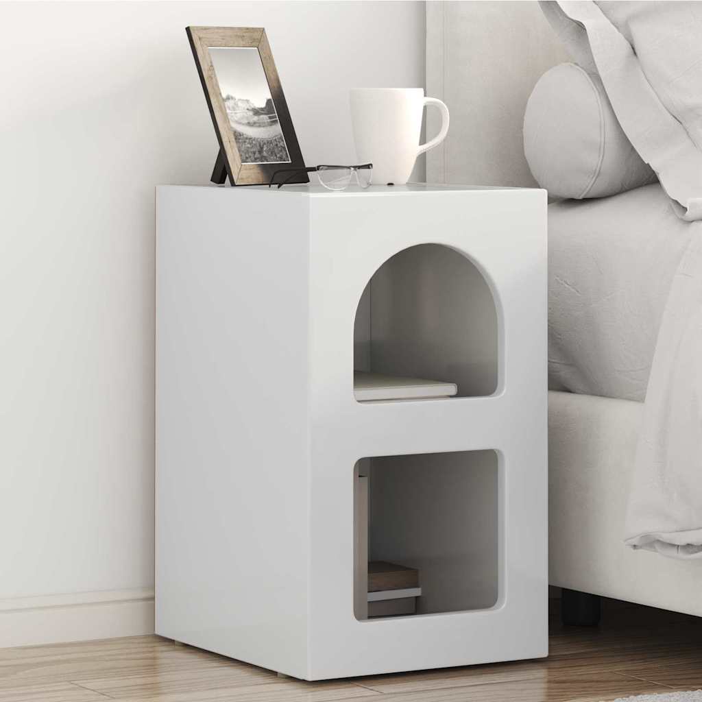 Sengebord Høj gloss hvid 29,5 x 33,5 x 50 cm Konstrueret træ