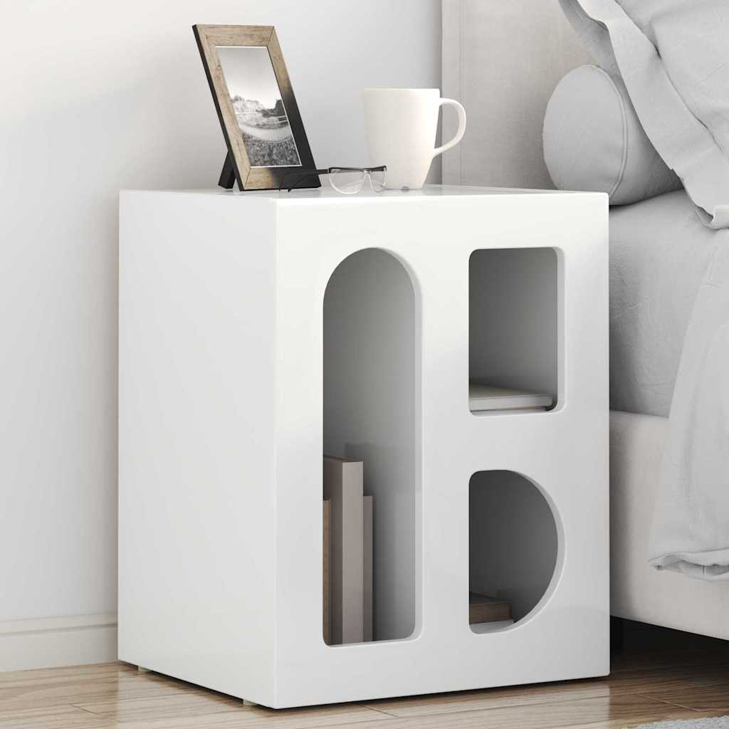 Sengebord Høj gloss hvid 40 x 35 x 50 cm Konstrueret træ