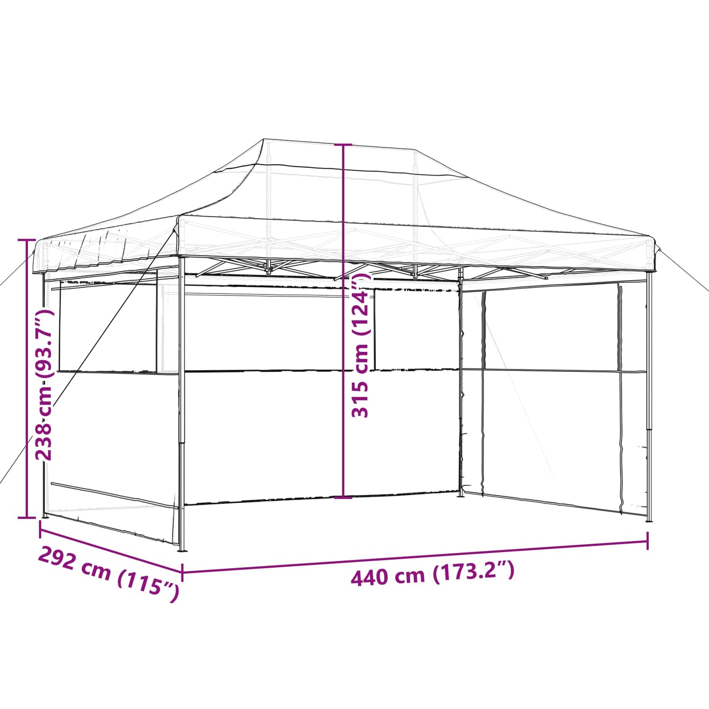 Party Tent 292 x 440 x 315 cm Sort Oxford stof