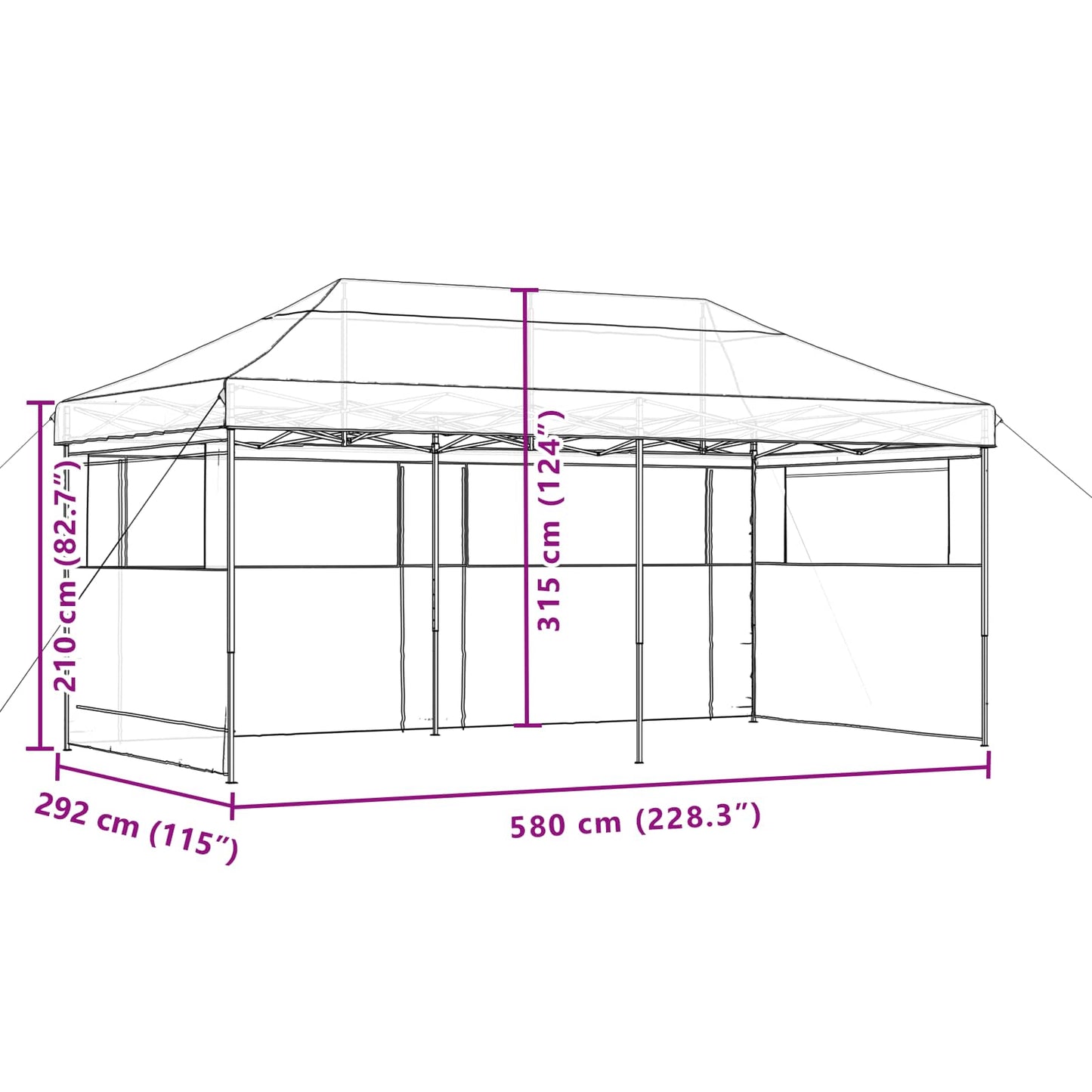Party Tent 292 x 580 x 315 cm Gråbrun Oxford stof
