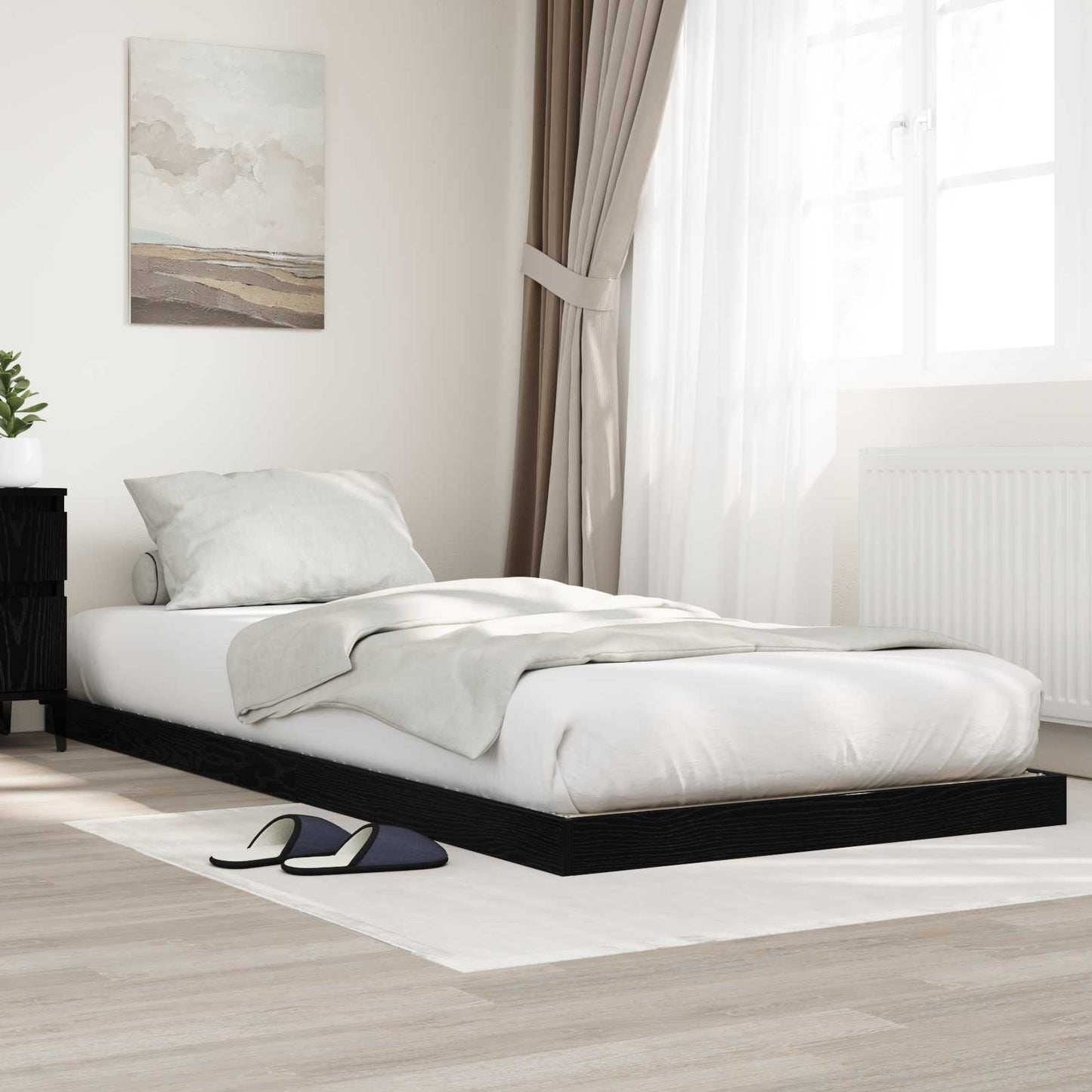 Gulv seng ramme Sort eg 75 x 190 cm Konstrueret træ