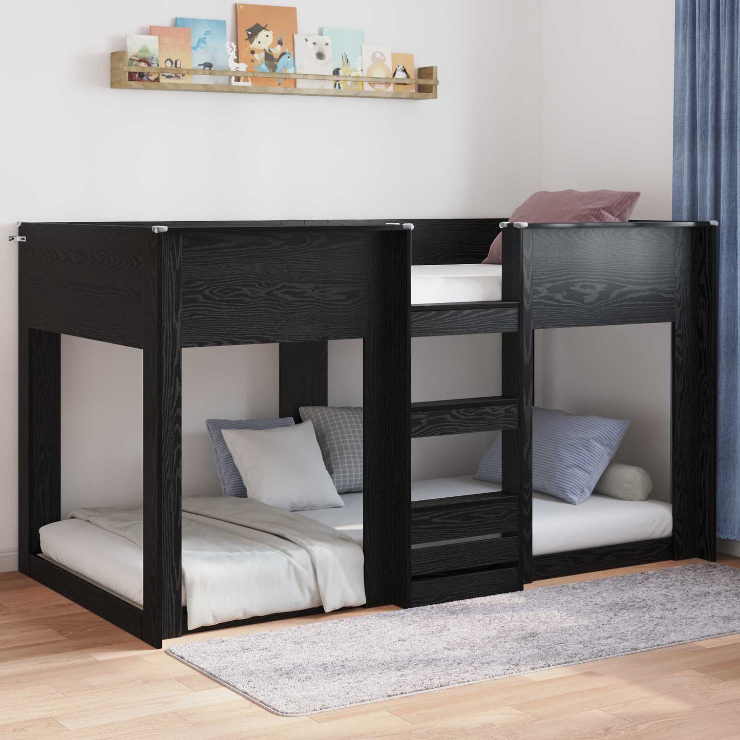 Gulv seng ramme Sort eg 75 x 190 cm Konstrueret træ