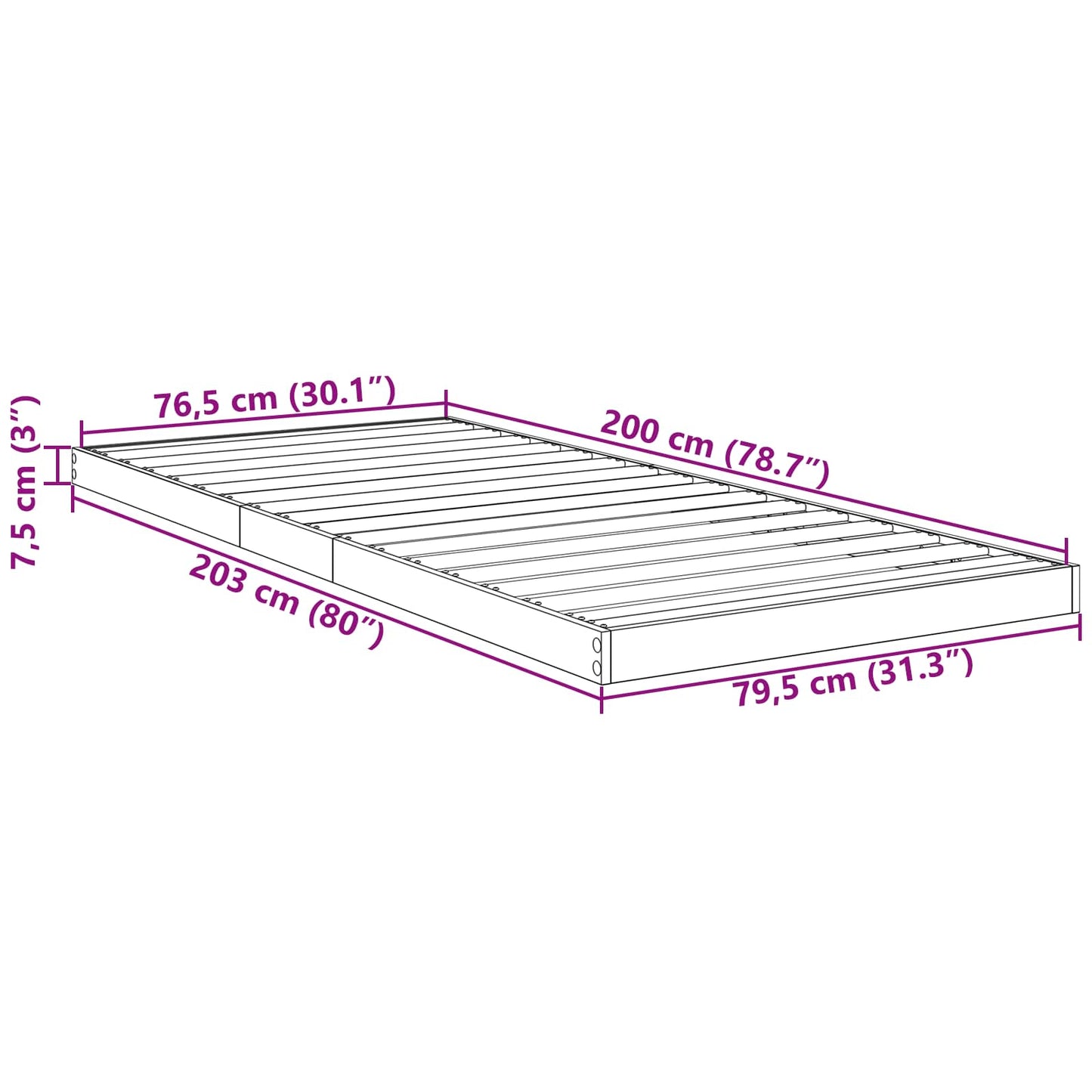 Gulv seng ramme Beton Grå 80 x 200 cm Konstrueret træ