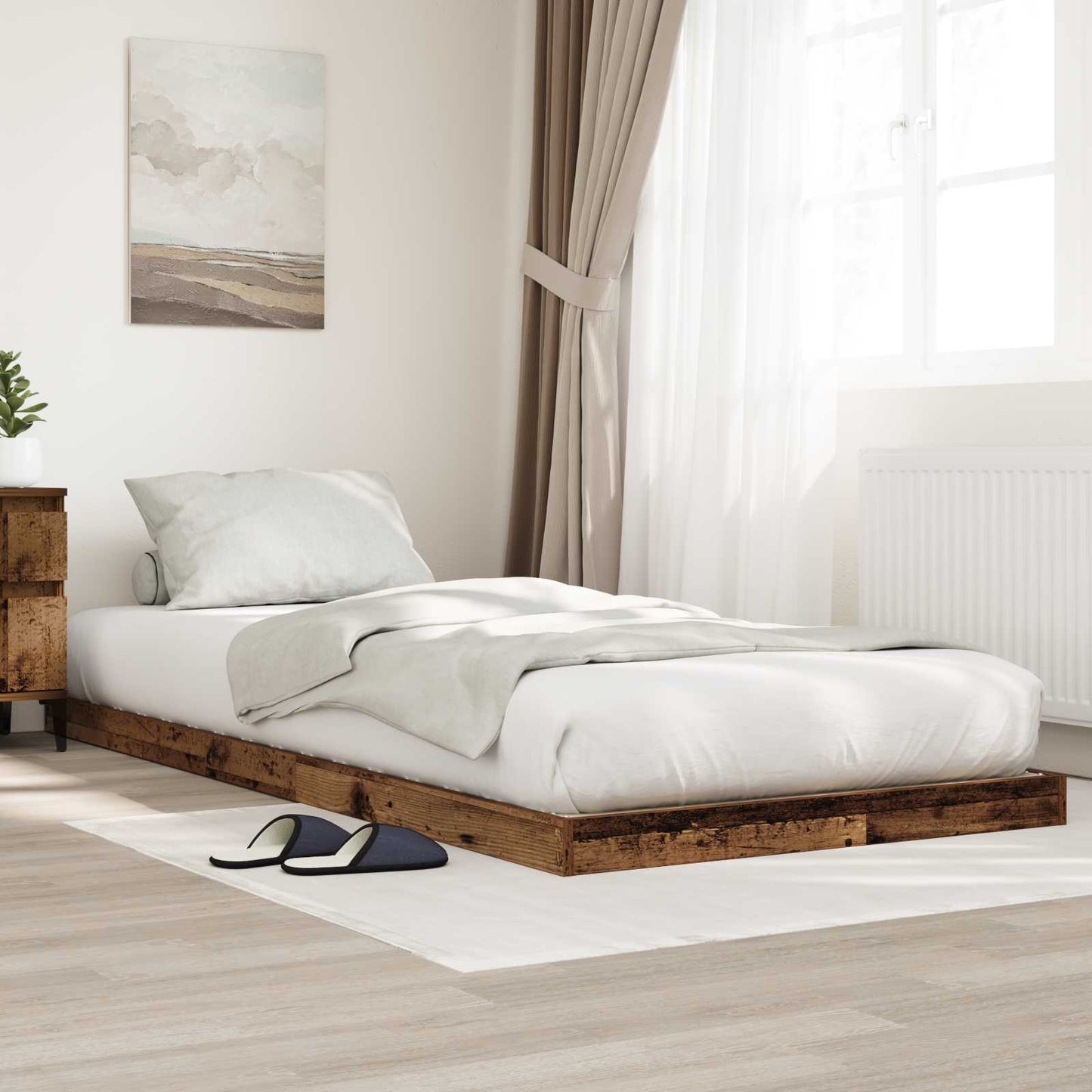 Gulv seng ramme Gammelt træ 80 x 200 cm Konstrueret træ