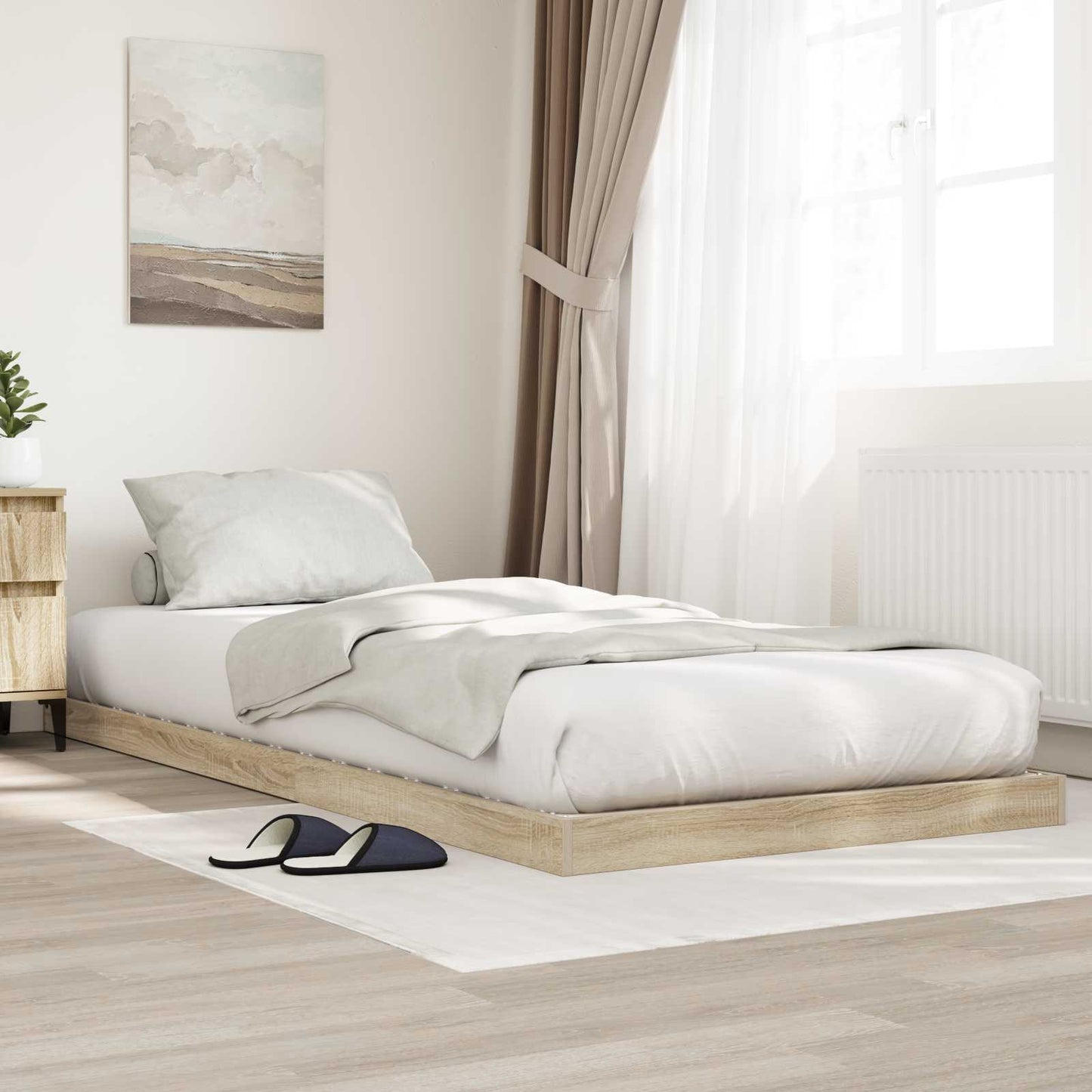 Gulv seng ramme Sonoma eg 90 x 200 cm Konstrueret træ