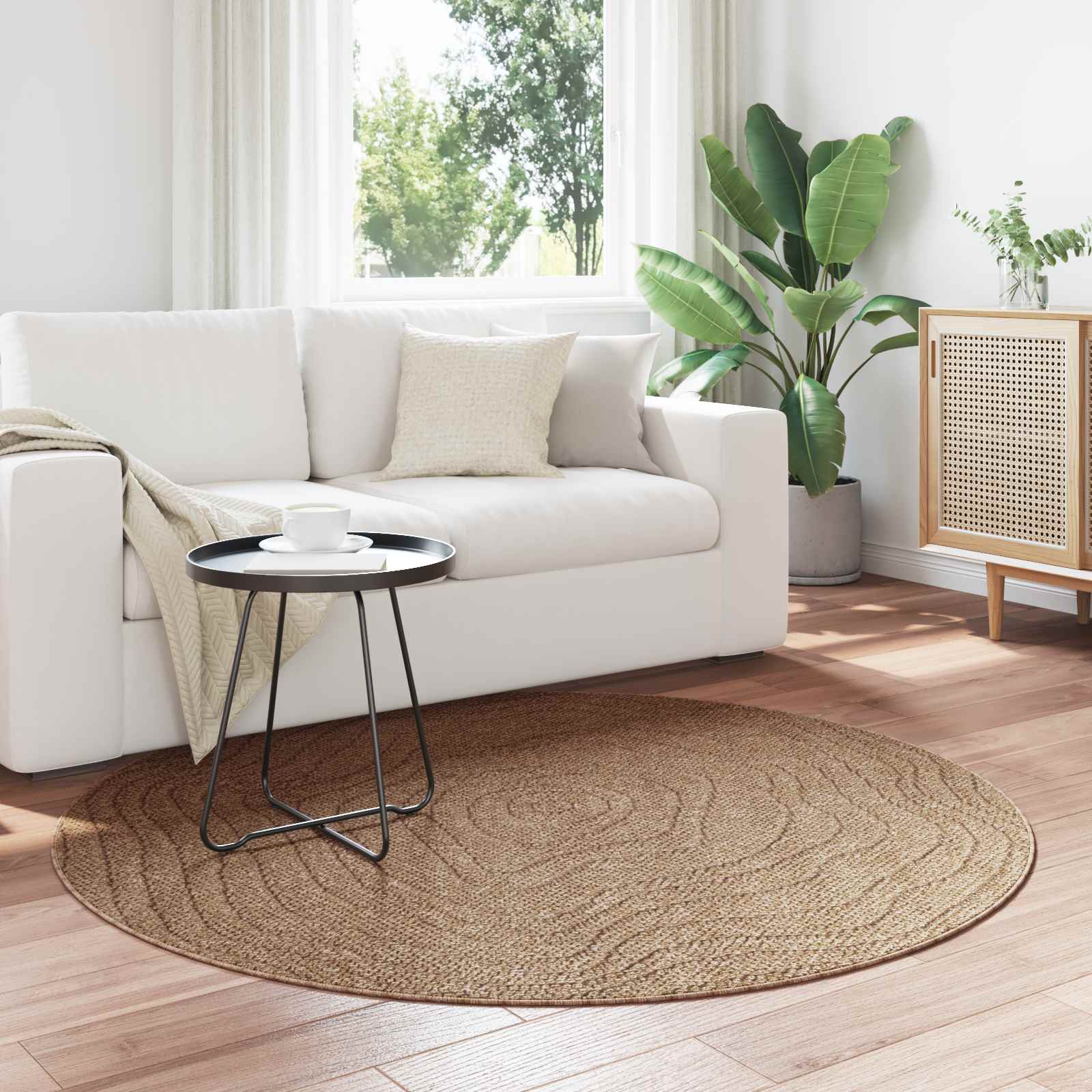 Områdetæpper Rund Moiré AGIRA Naturfarvet Ø 160 CM Polyester billede