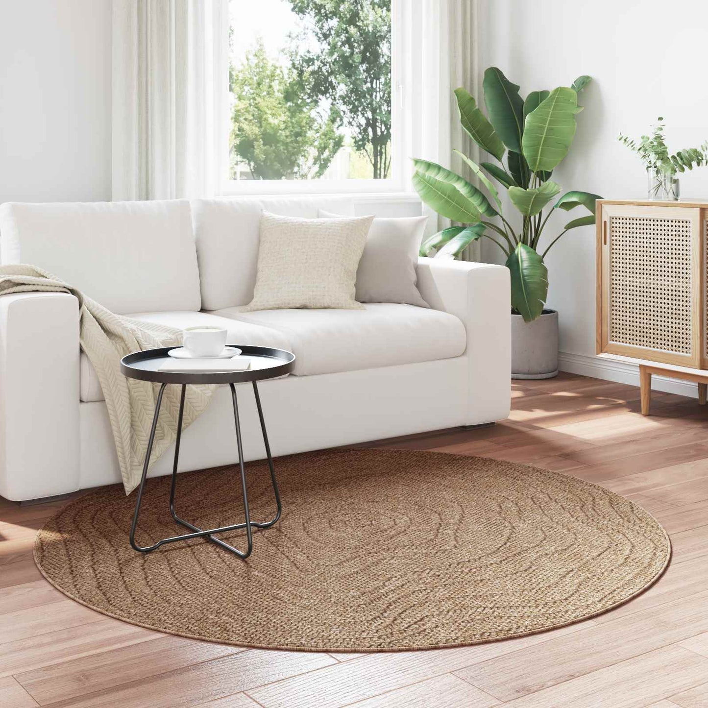 Områdetæpper Rund Moiré AGIRA Naturfarvet Ø 200 CM Polyester