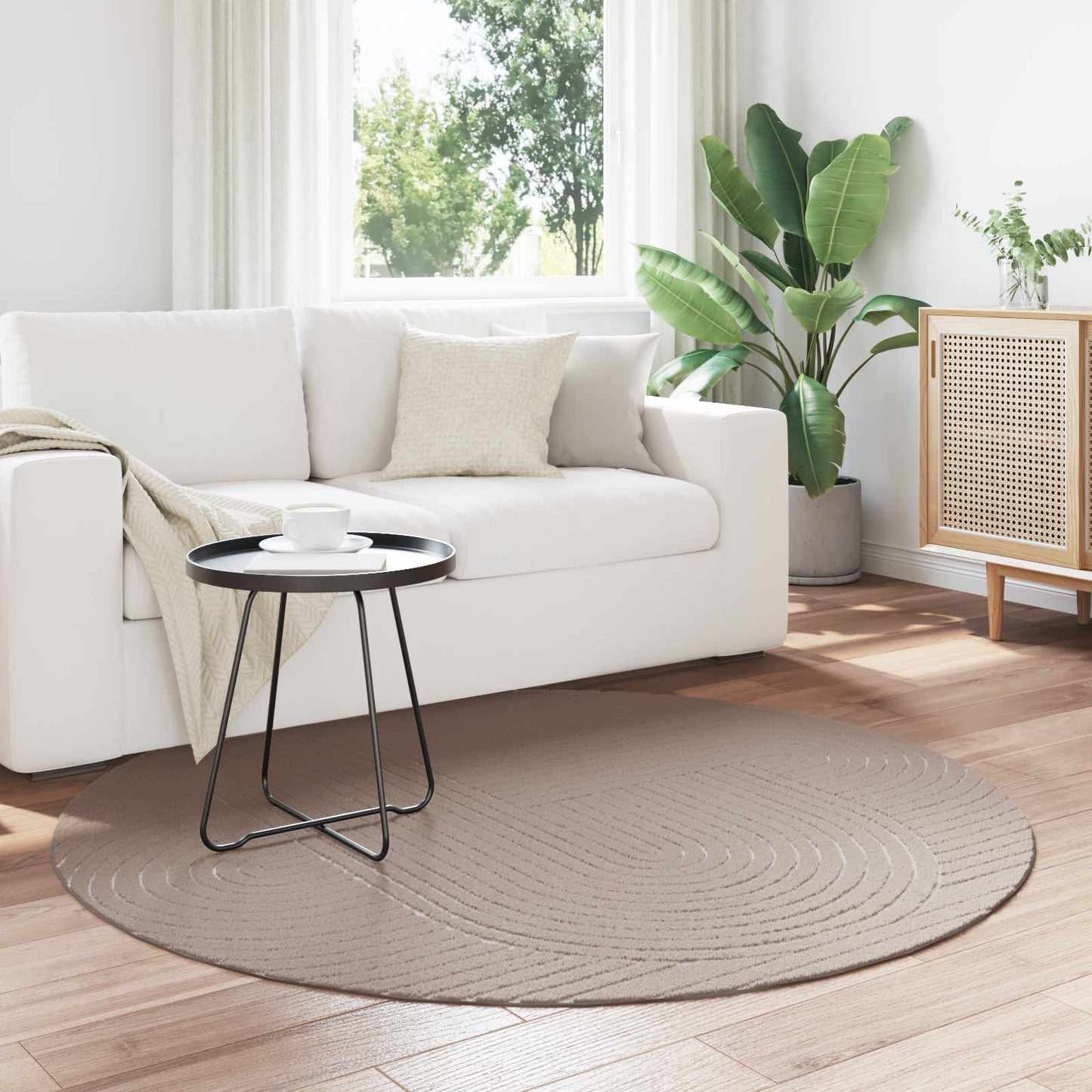 Områdetæpper Rund PALMERAS Beige Ø 200 CM Polyester