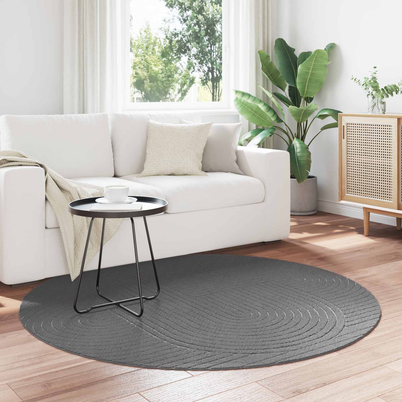 Områdetæpper Rund PALMERAS Antracit Ø 160 CM Polyester billede