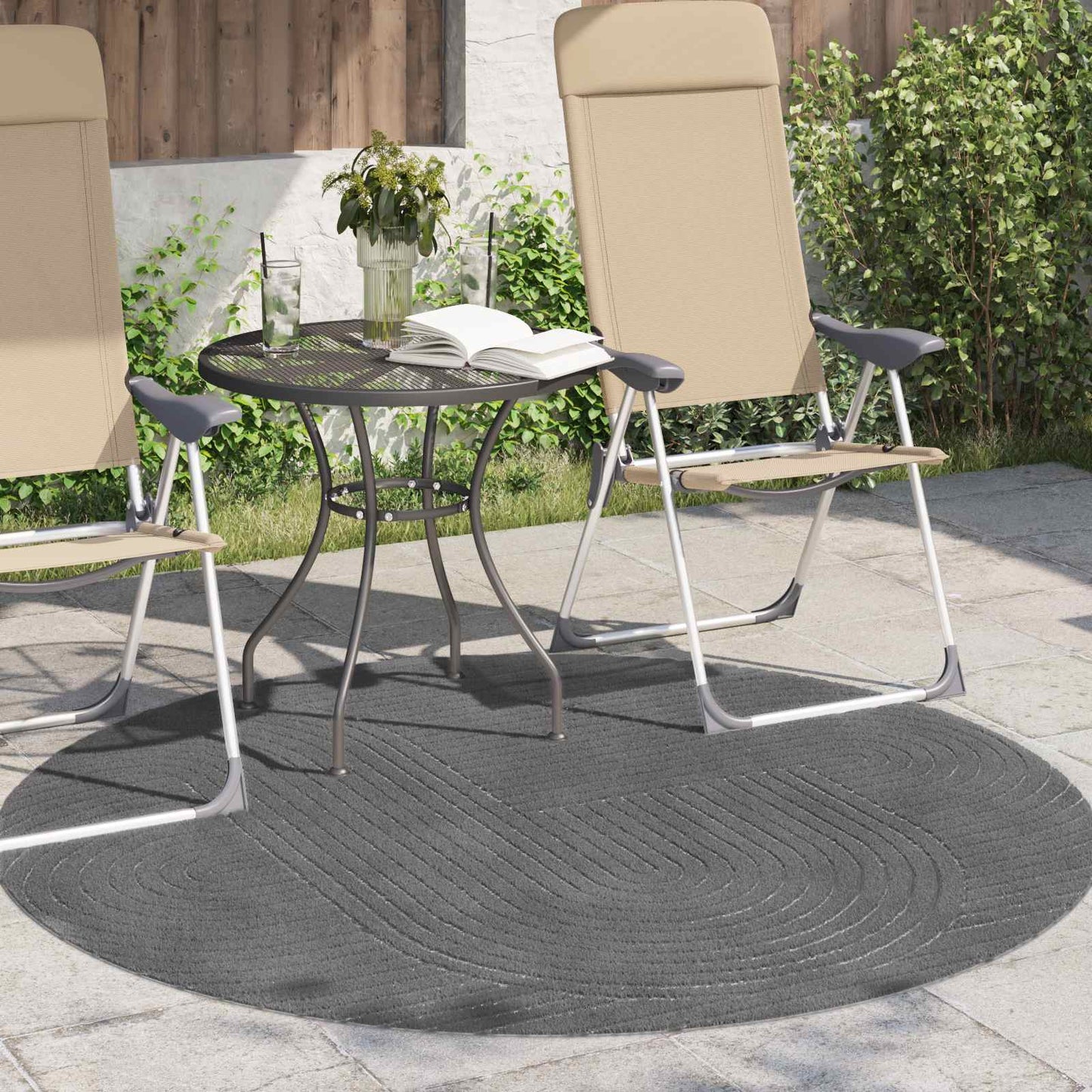 Områdetæpper Rund PALMERAS Antracit Ø 200 CM Polyester