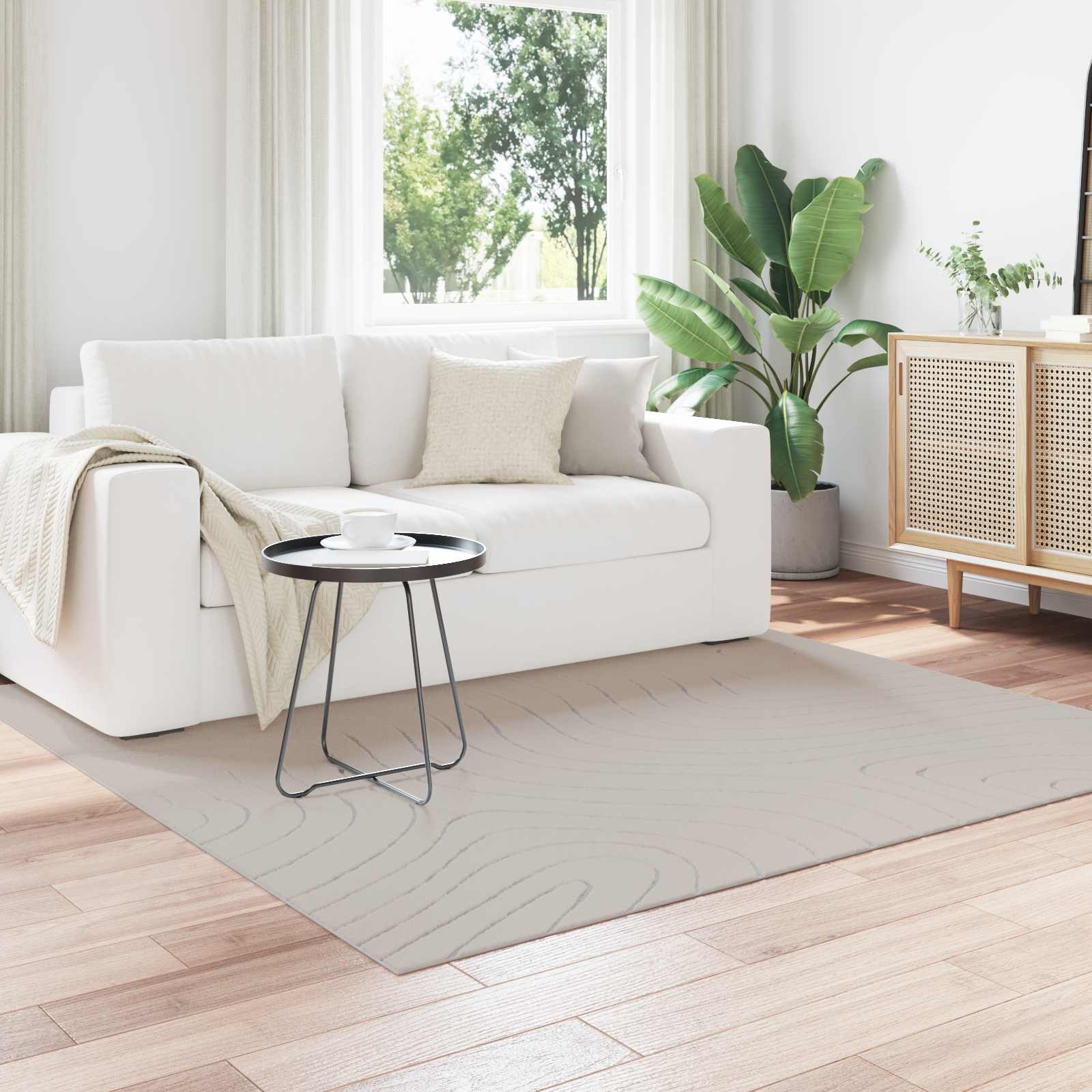 Områdetæpper Firkantet PALMERAS Creme 120 x 120 cm Polyester billede