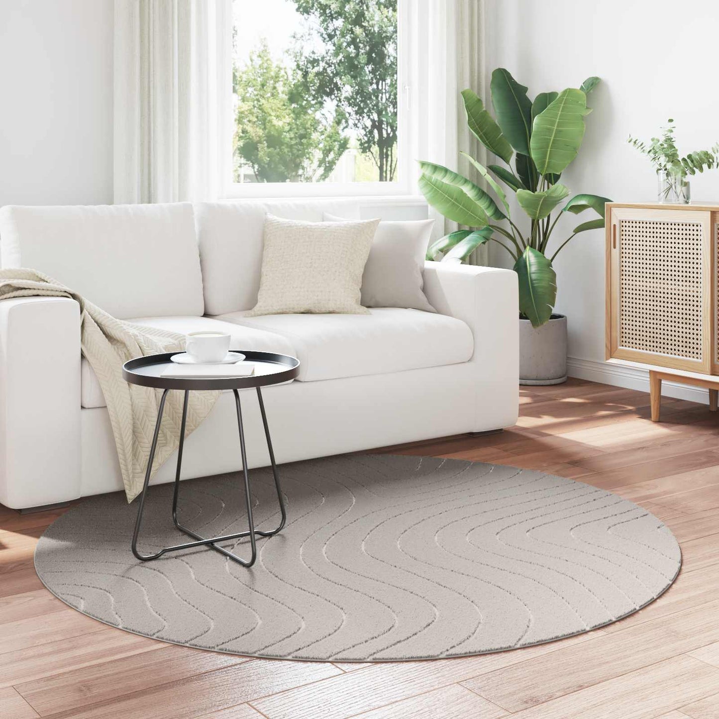 Områdetæpper Rund PALMERAS Creme Ø 120 CM Polyester