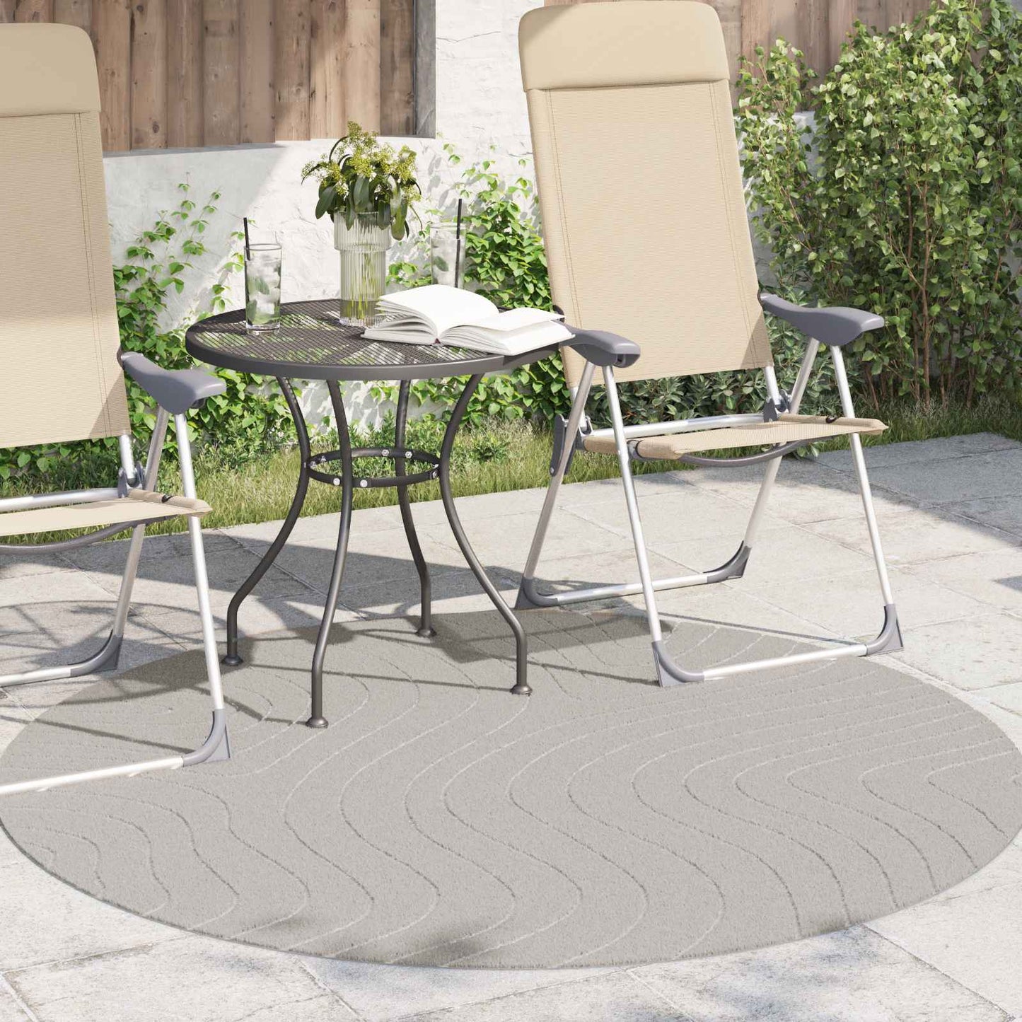 Områdetæpper Rund PALMERAS Creme Ø 200 CM Polyester
