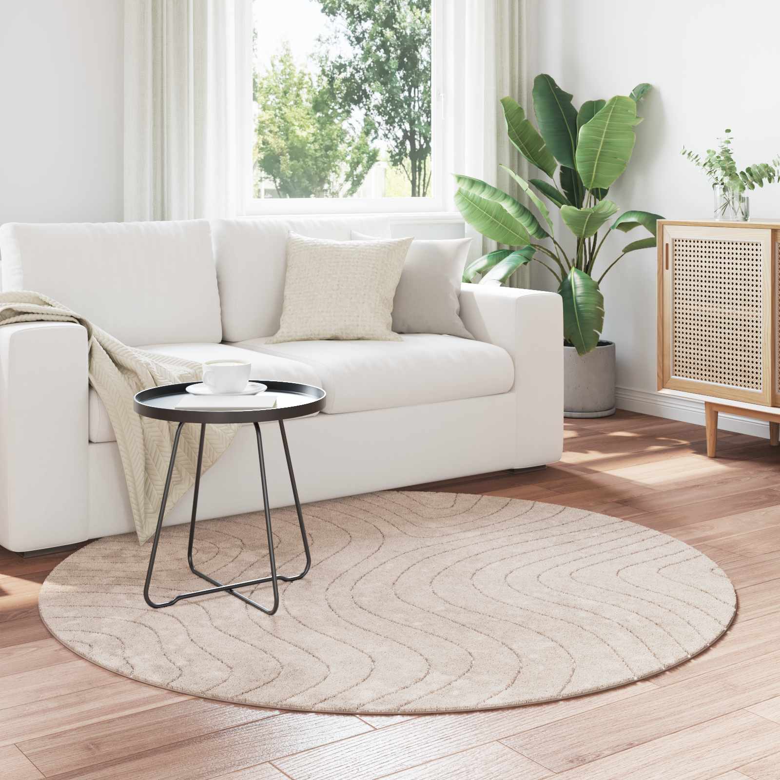 Områdetæpper Rund PALMERAS Beige Ø 160 CM Polyester billede