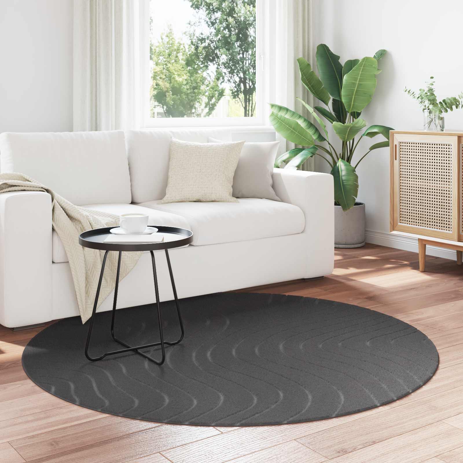Områdetæpper Rund PALMERAS Antracit Ø 120 CM Polyester billede