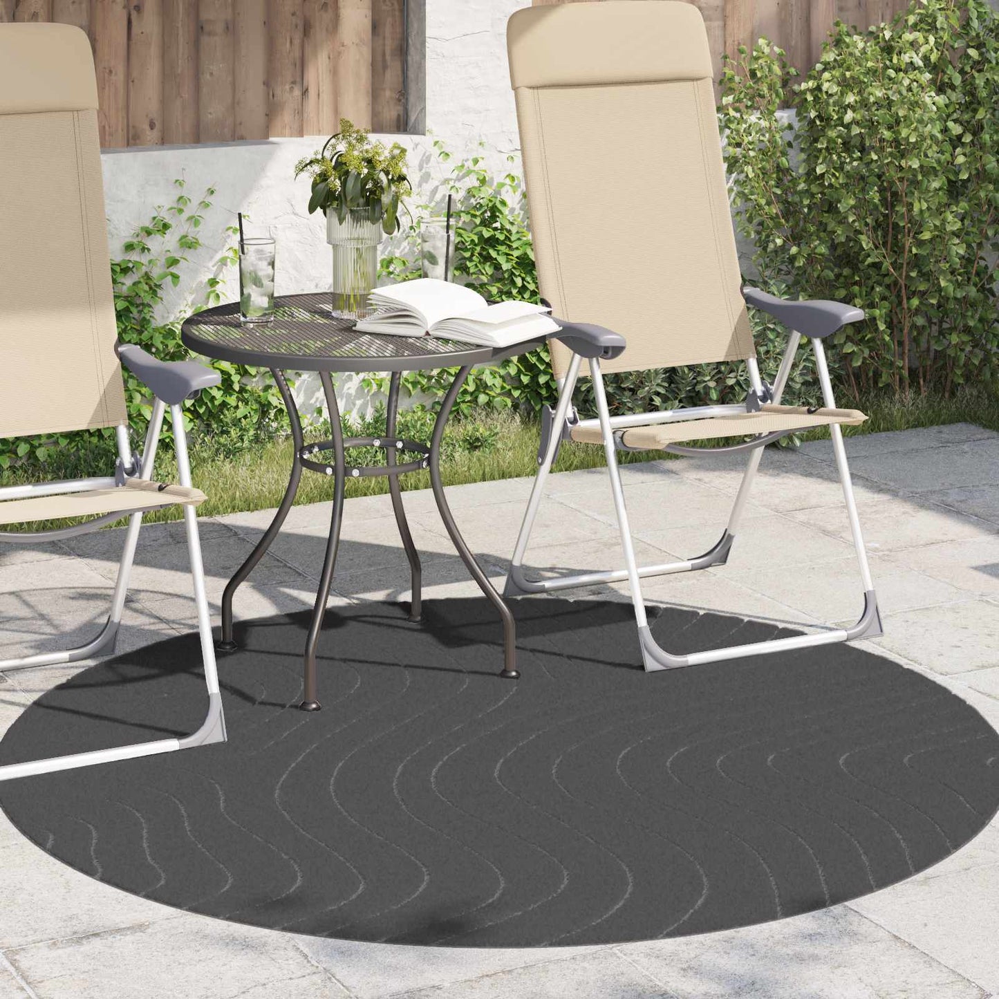 Områdetæpper Rund PALMERAS Antracit Ø 200 CM Polyester