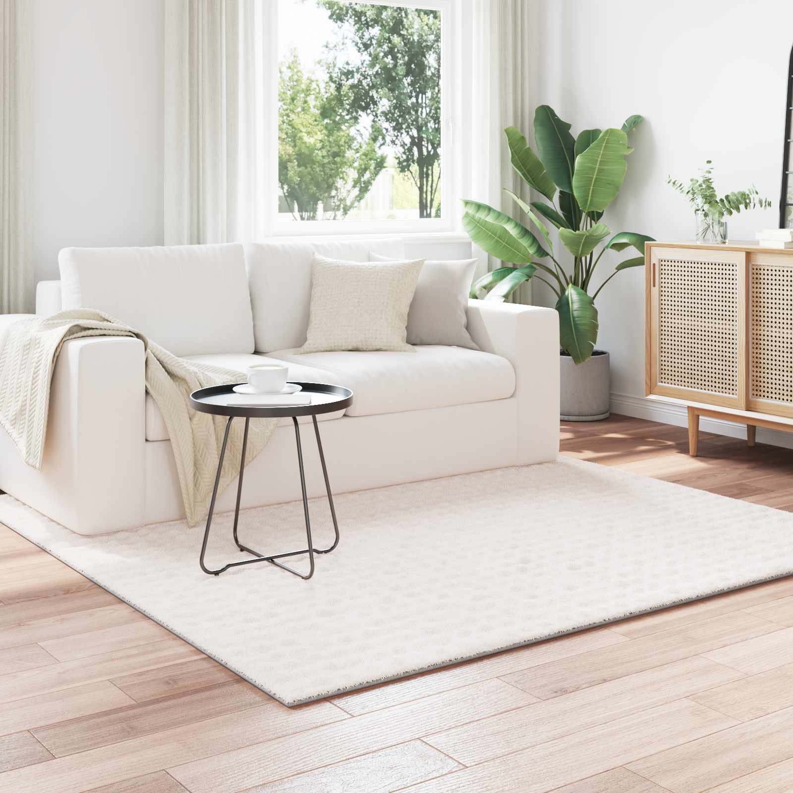Områdetæpper Firkantet SIROLO Cremefarvet 120 x 120 cm billede