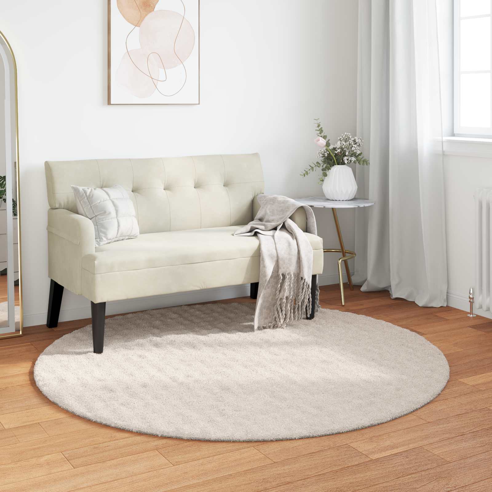 Områdetæpper Rund SIROLO Beige Ø 120 CM Polyester billede