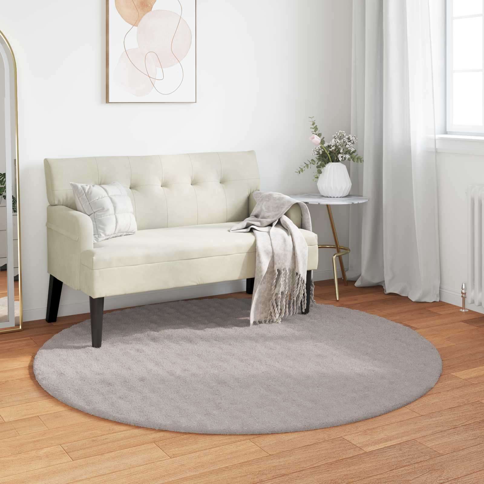 Områdetæpper Rund SIROLO Sandfarvet Ø 160 CM Polyester billede