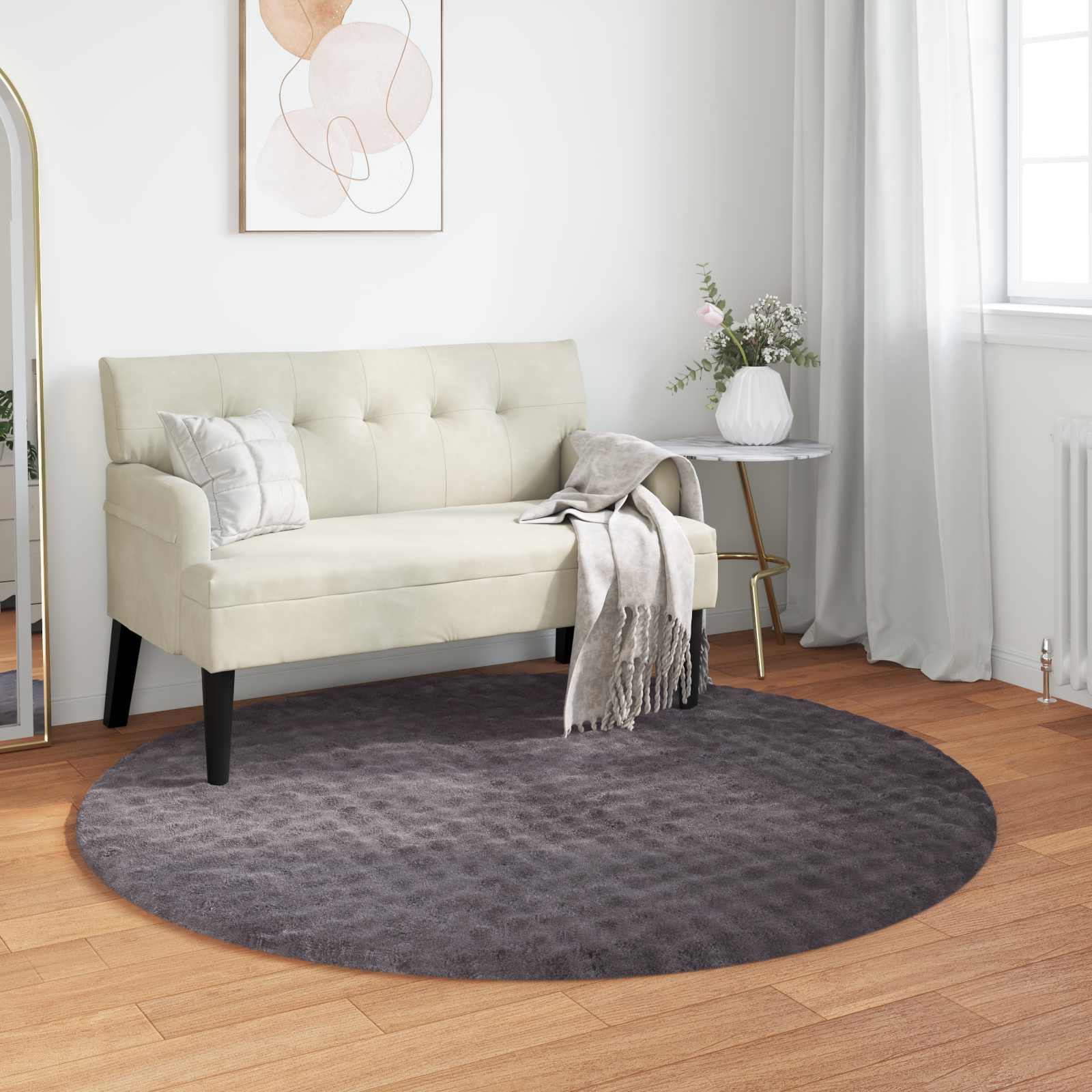 Områdetæpper Rund SIROLO Antracit Ø 120 CM Polyester billede