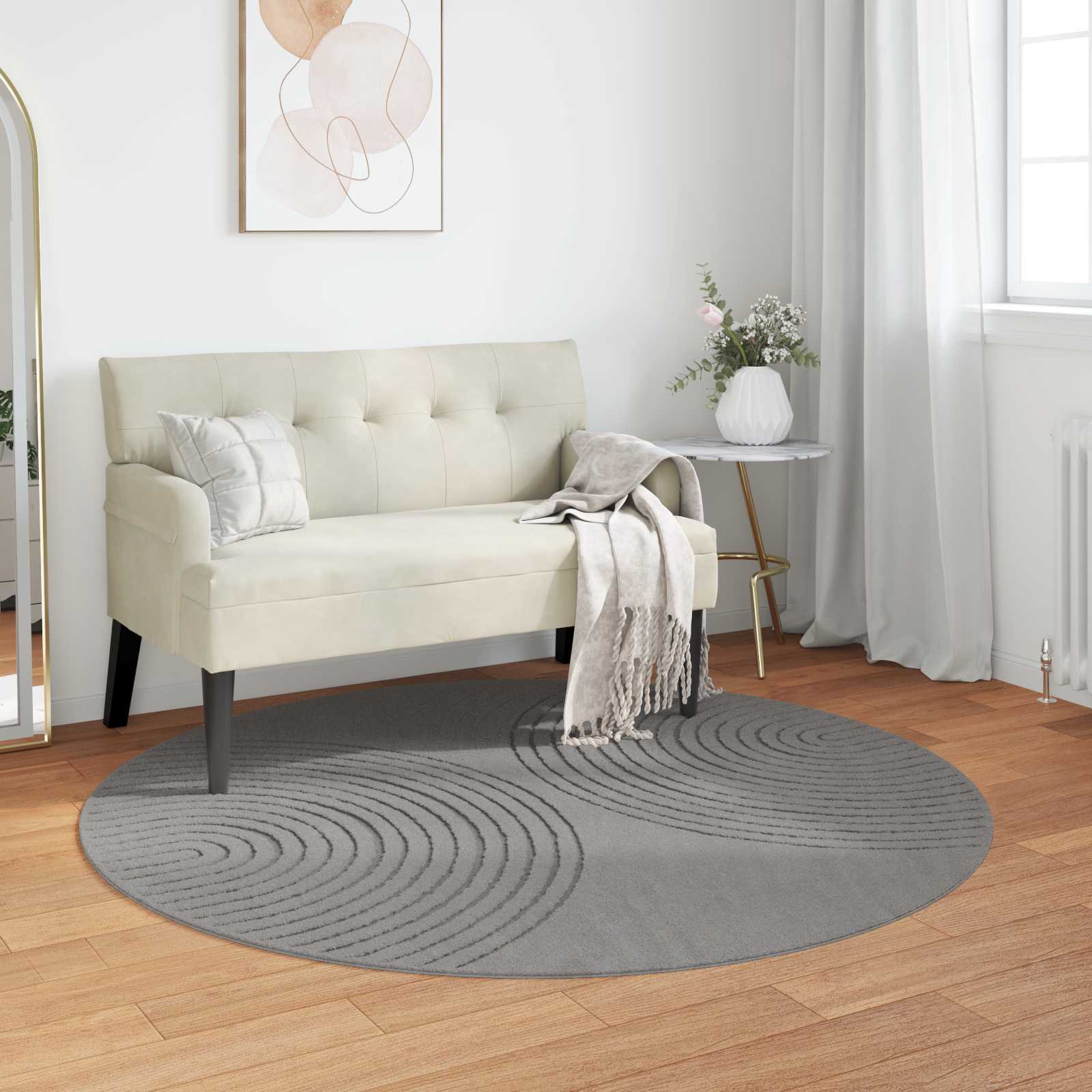 Områdetæpper Rund GALATI Grå Ø 120 CM Polyester billede
