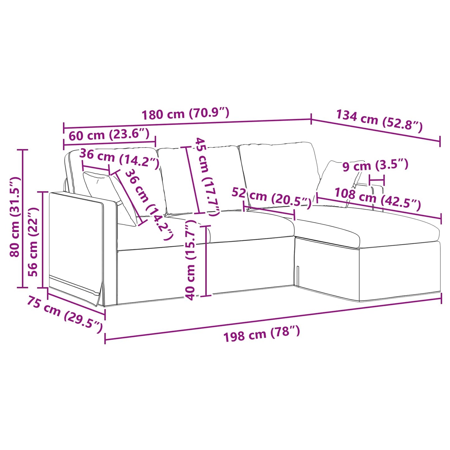 Sofa Sort 198 x 134 x 80 cm Fløjl