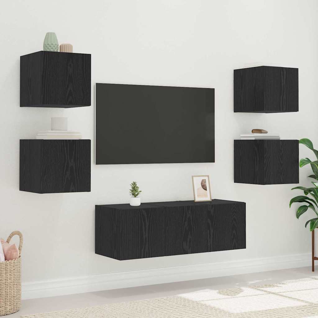 TV vægskab med LED Sort eg 30,5 x 35 x 30 cm Konstrueret træ