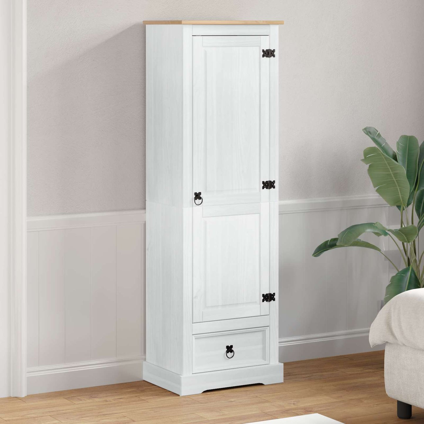 Garderober med skuffe Hvid 55 x 38 x 170 cm Massiv fyrretræ