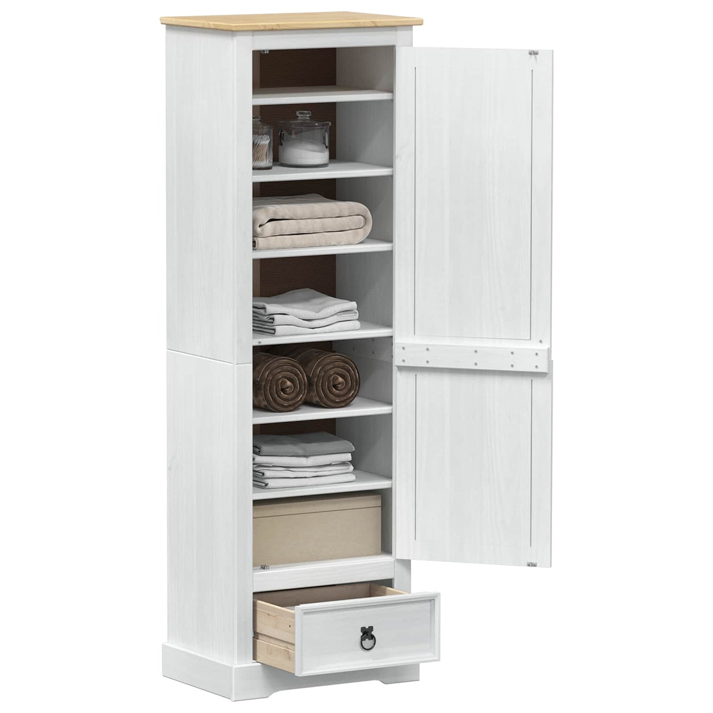 Garderober med skuffe Hvid 55 x 38 x 170 cm Massiv fyrretræ