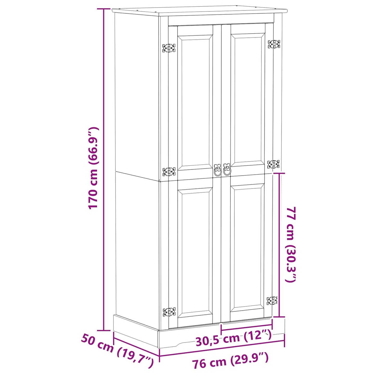 Garderober med hylde Hvid 76 x 50 x 170 cm Massiv fyrretræ