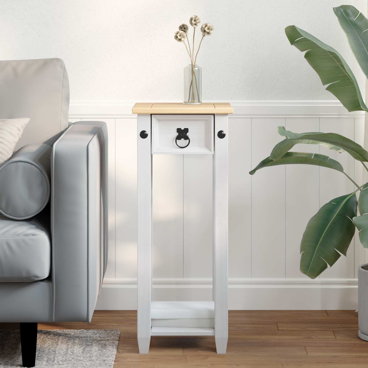 Planteholder Hvid 30 x 30 x 73 cm Massiv fyrretræ