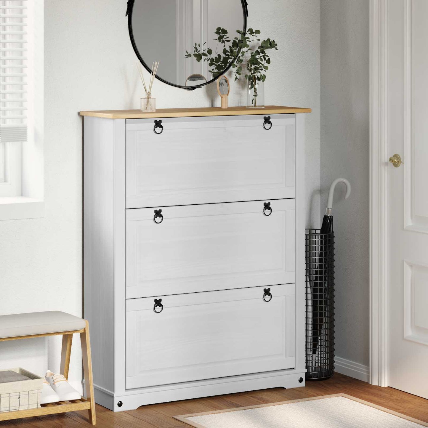 Sko skab med hylde Corona Hvid 99 x 32 x 122 cm Massiv fyrretræ
