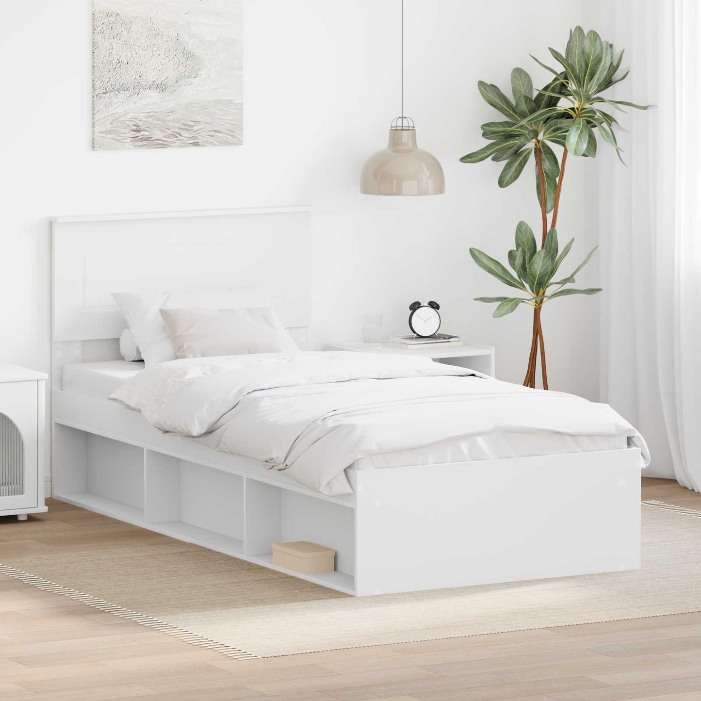 Sengestel med hovedgærde Hvid 100 x 200 cm Konstrueret træ