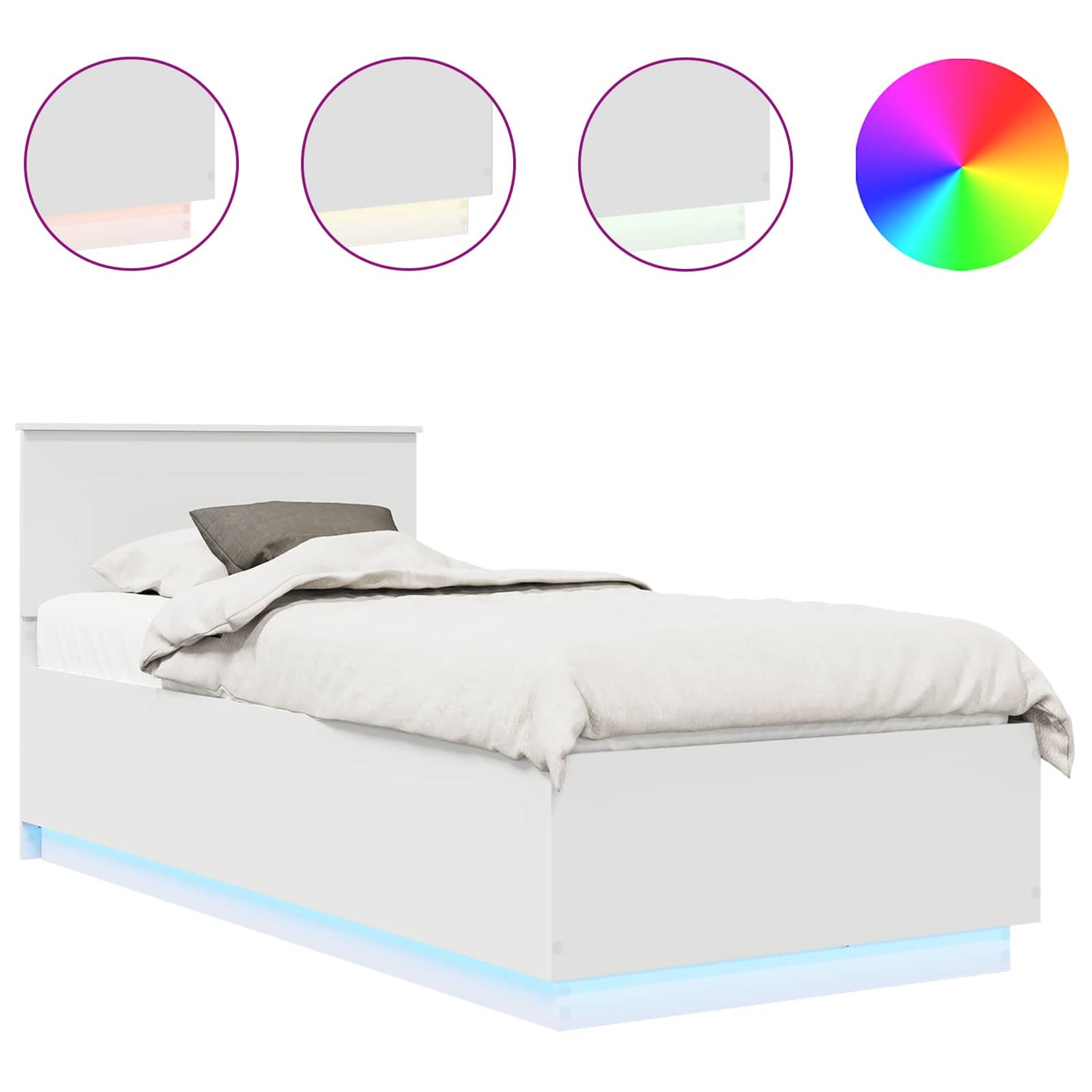 Sengestel med LED-lysstrimler Hvid 100 x 200 cm Konstrueret træ