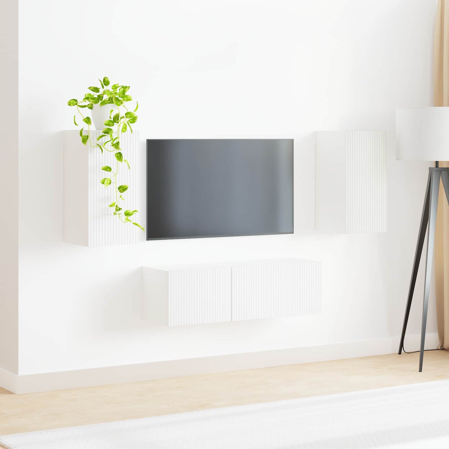 Tv vægskab sæt Vægmonteret 4 pcs Hvid Konstrueret træ