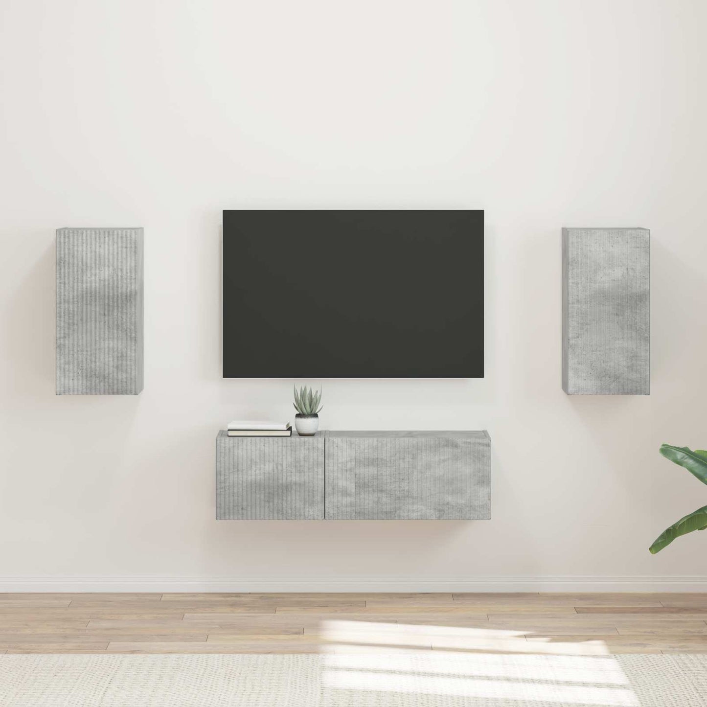 Tv vægskab sæt Vægmonteret 4 pcs Beton Grå Konstrueret træ