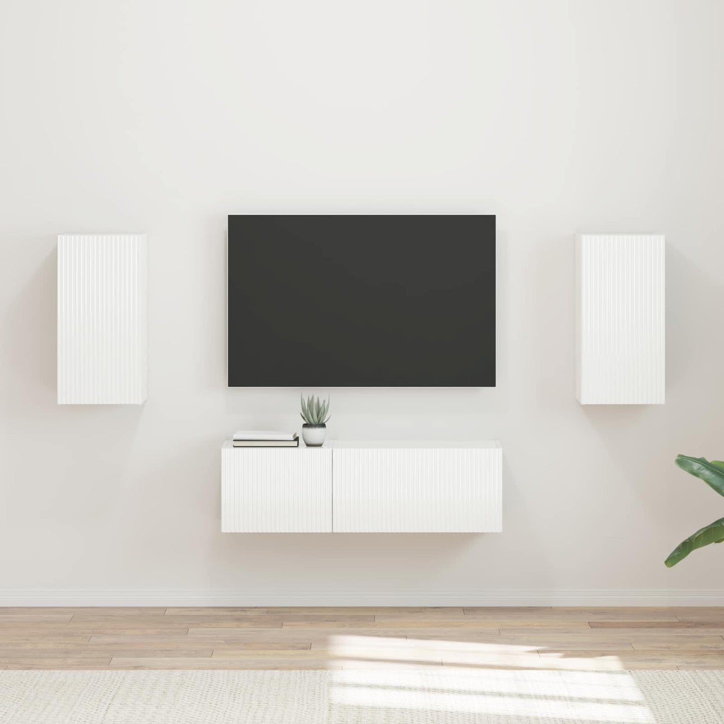 Tv vægskab sæt Vægmonteret 4 pcs Høj gloss hvid Konstrueret træ
