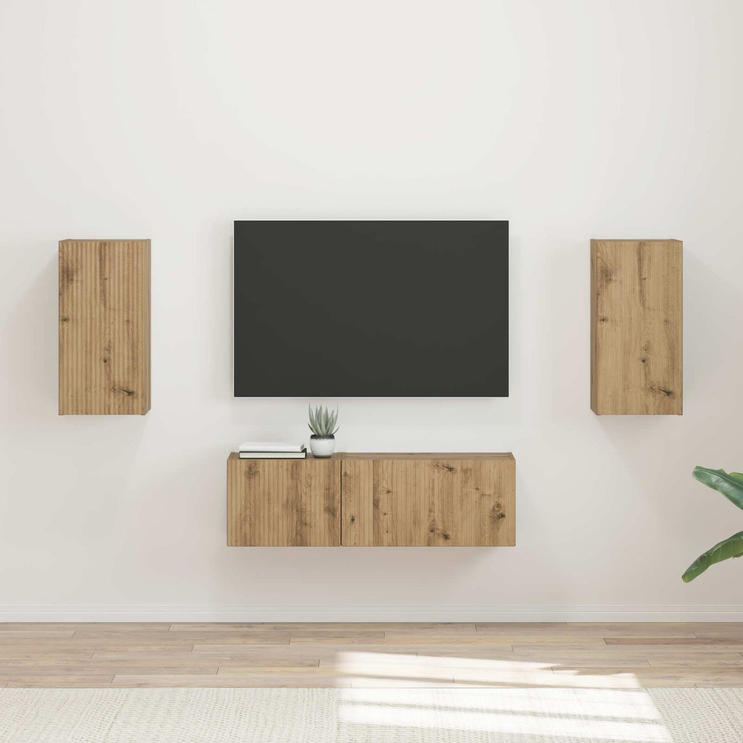 Tv vægskab sæt 4 pcs Artisan Egetræ Konstrueret træ