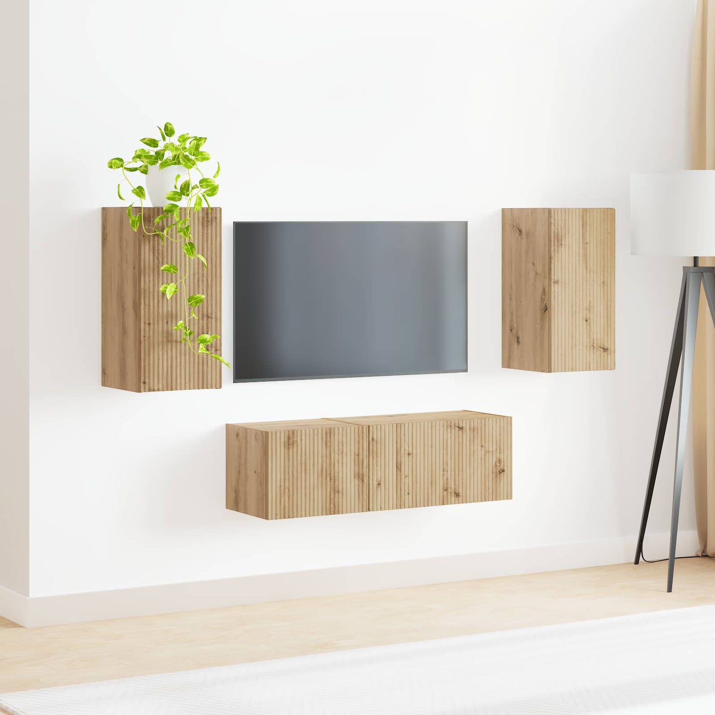 Tv vægskab sæt 4 pcs Artisan Egetræ Konstrueret træ