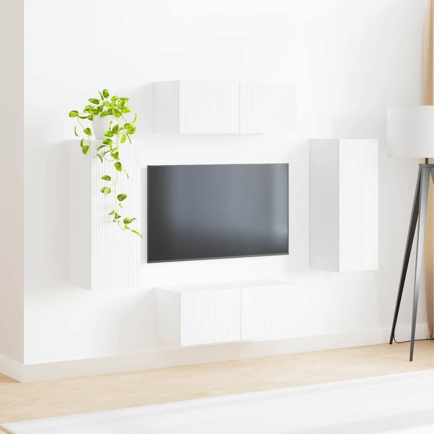 Tv vægskab sæt Vægmonteret 4 pcs Hvid Konstrueret træ