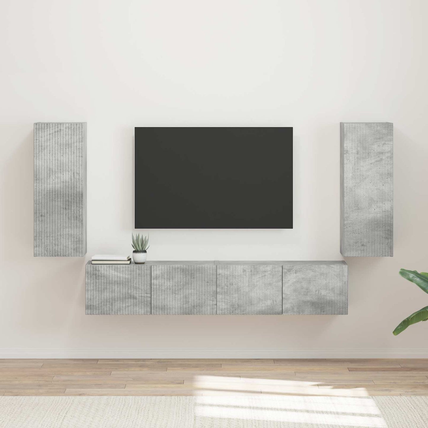 Tv vægskab sæt Vægmonteret 4 pcs Beton Grå Konstrueret træ